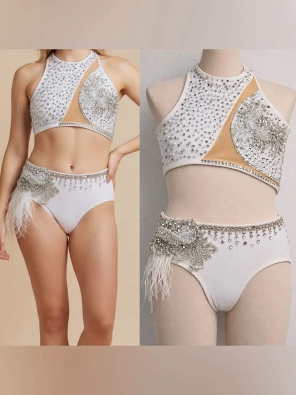 AA dance design costume solo white custom illusion leotard LC-large child